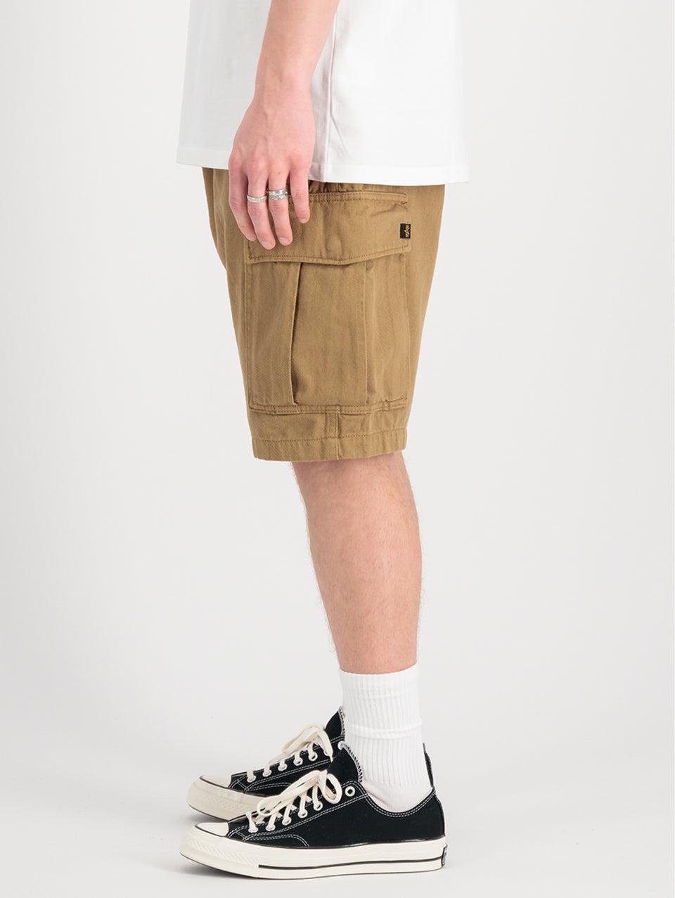 ALPHA INDUSTRIES Shorts Cargo con Pince in Twill di Cotone Khaki Fornitura limitata