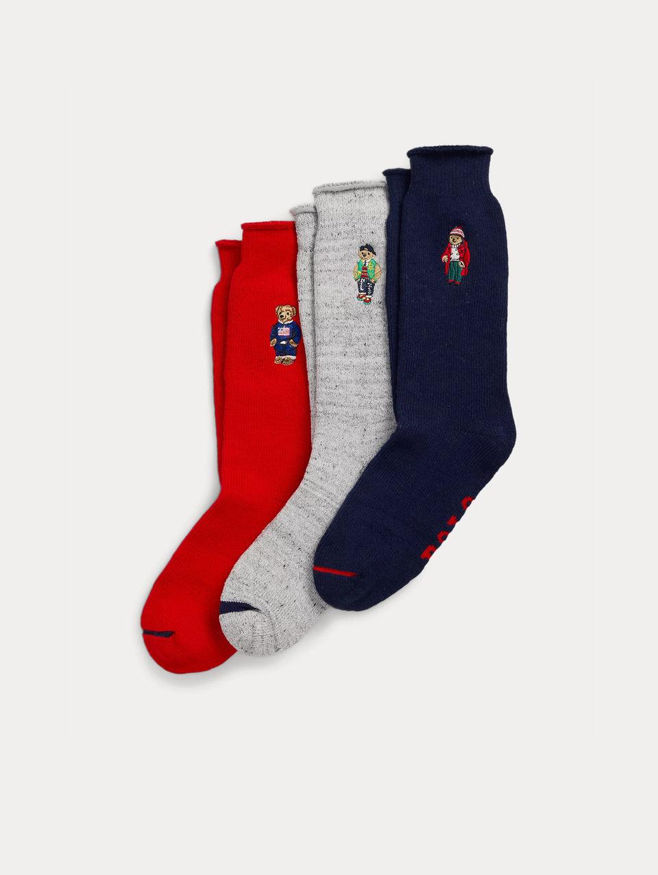 RALPH LAUREN Cofanetto Calze con Ricamo Polo Bear Grigio/Blu/Rosso Fino al 65% di sconto