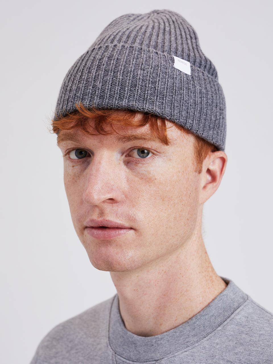 NORSE PROJECTS Berretto in Lana a Coste Grigio In Linea