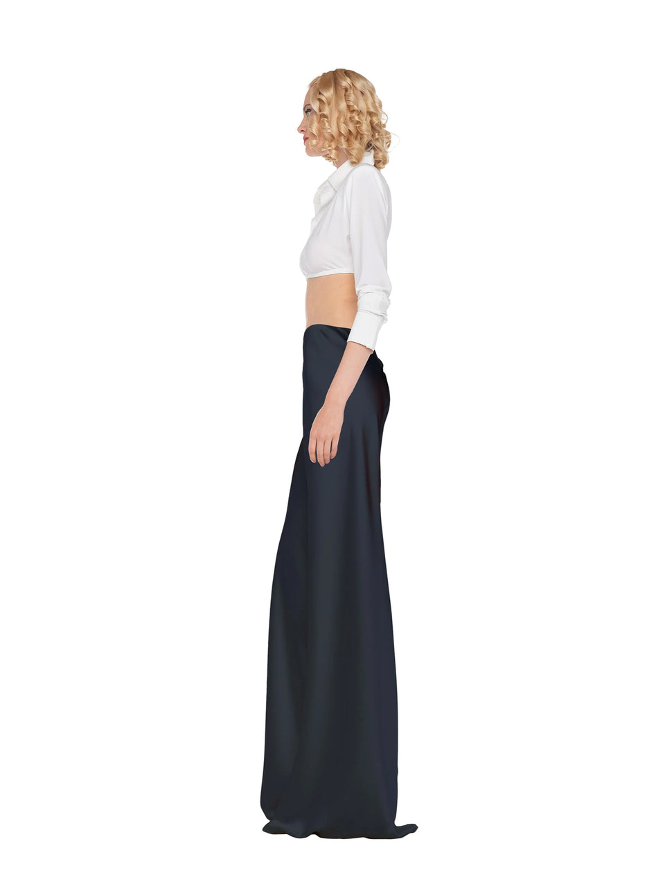 NORMA KAMALI Pantaloni Vita Alta in Raso Nero Enormi sconti