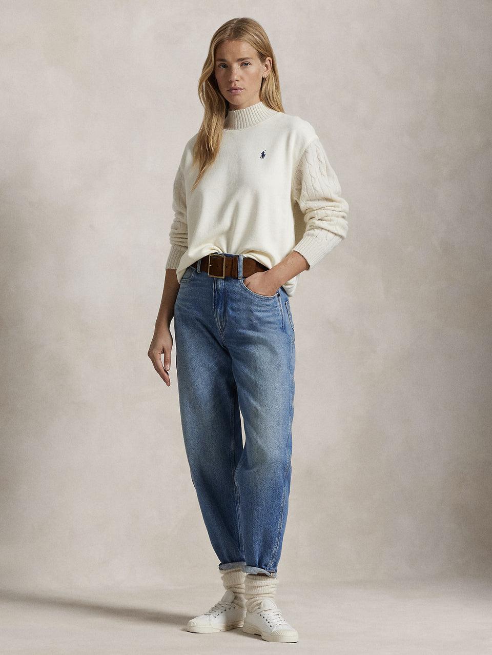 RALPH LAUREN Felpa con Collo Alto Crema Esporta salva