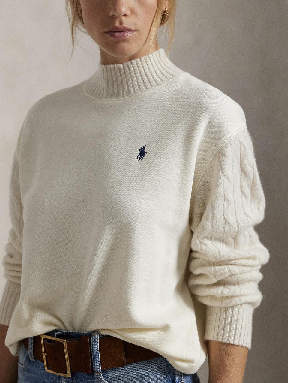 RALPH LAUREN Felpa con Collo Alto Crema Esporta salva