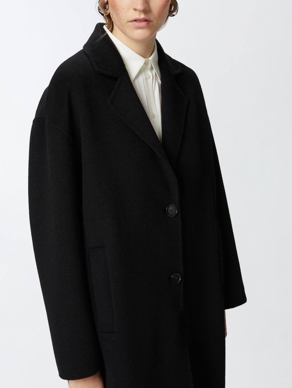 PINKO Cappotto Monopetto in Double di Lana Nero In vendita