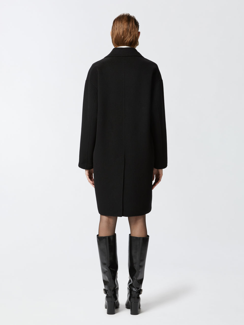 PINKO Cappotto Monopetto in Double di Lana Nero In vendita
