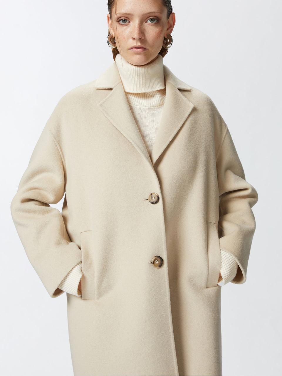 PINKO Cappotto Monopetto in Double di Lana Beige Duty-free