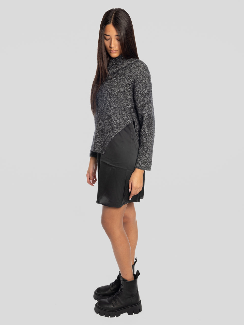 PINKO Abito Sottoveste con Maglia Removibile Nero/Grigio Qualità Garantita