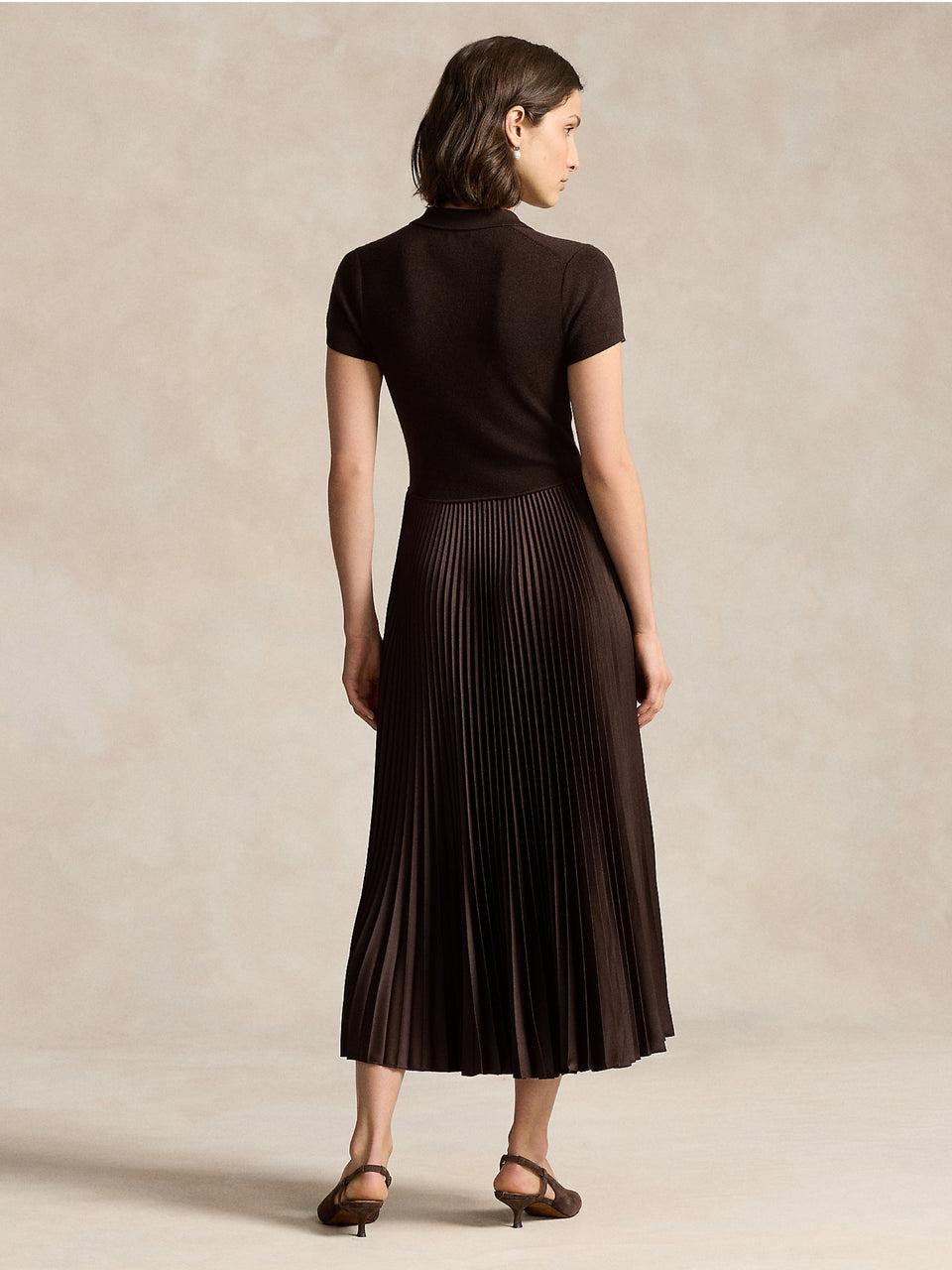 RALPH LAUREN Abito in Maglia con Gonna Plissé Marrone Negozi Online