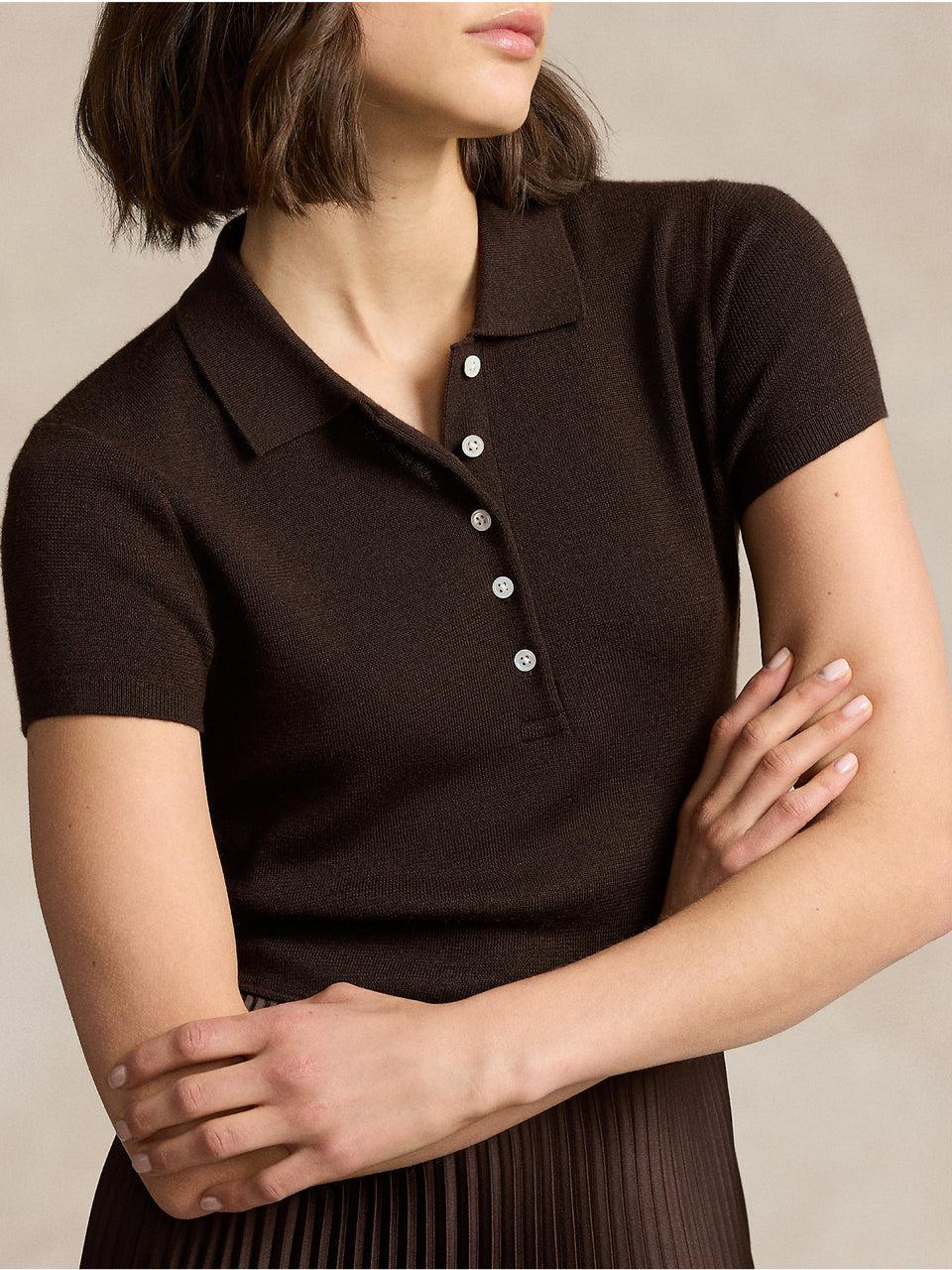 RALPH LAUREN Abito in Maglia con Gonna Plissé Marrone Negozi Online