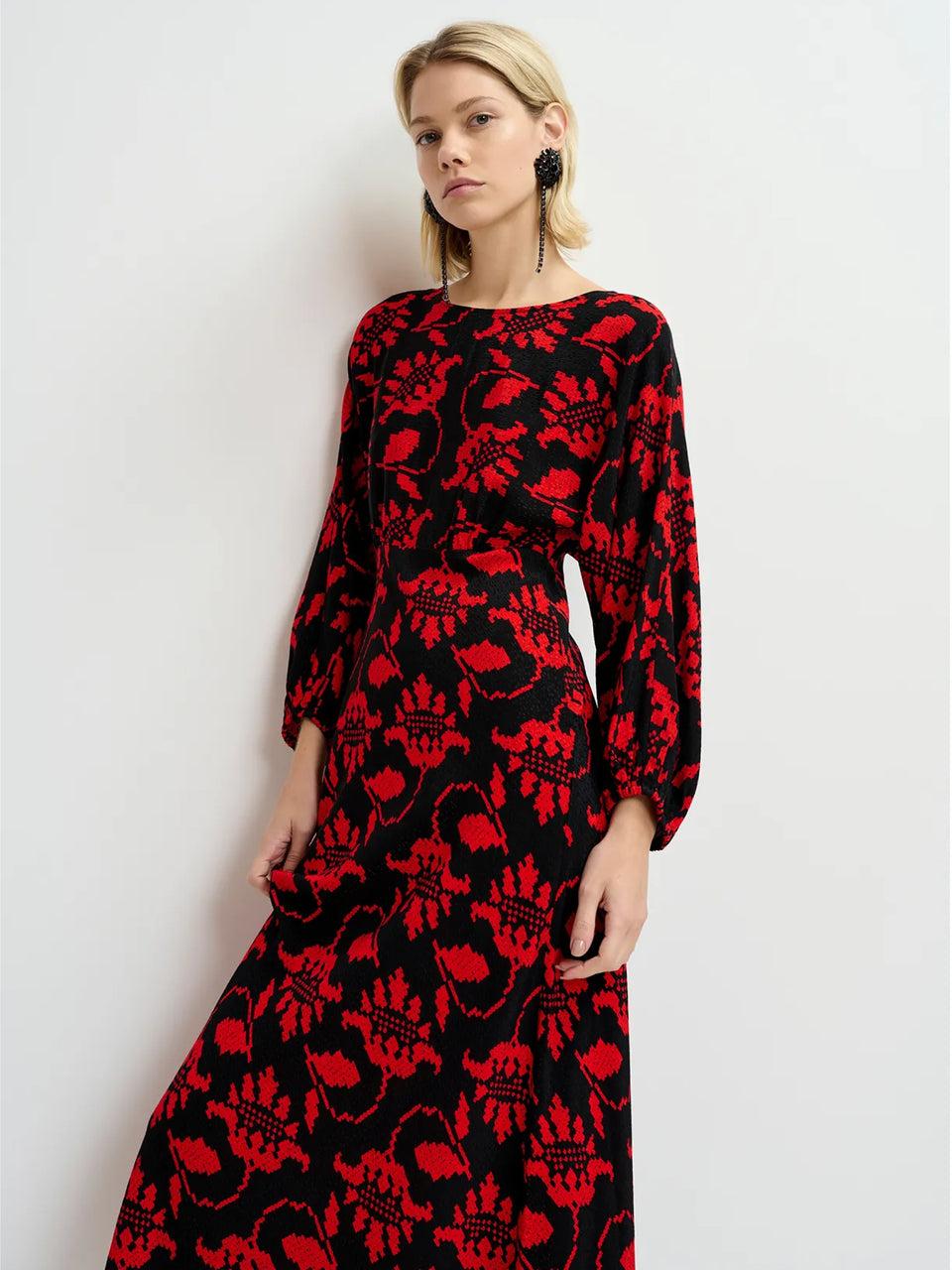 ESSENTIEL ANTWERP Abito Lungo con Stampa Nero Promozione Limitata