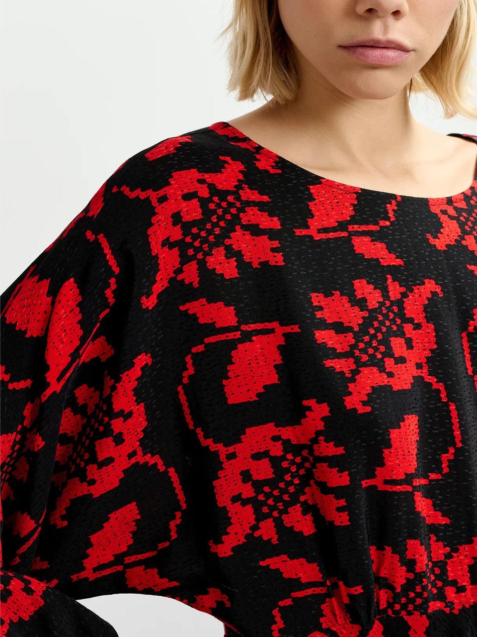 ESSENTIEL ANTWERP Abito Lungo con Stampa Nero Promozione Limitata