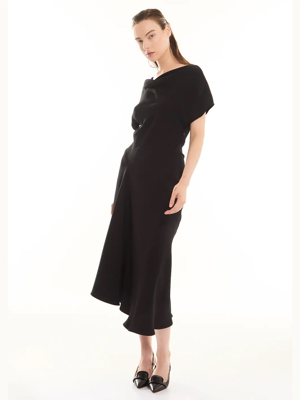 P.A.R.O.S.H. Abito Midi con Drappeggio Nero Fino Al -60%