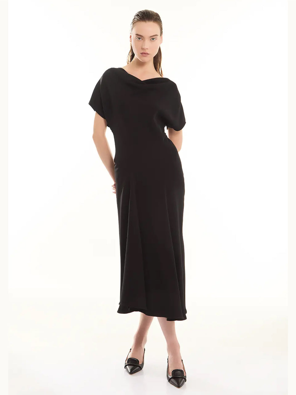 P.A.R.O.S.H. Abito Midi con Drappeggio Nero Fino Al -60%