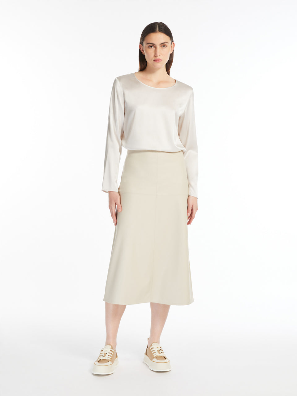 MAX MARA LEISURE Blusa in Raso di Seta Stretch Ghiaccio Novità