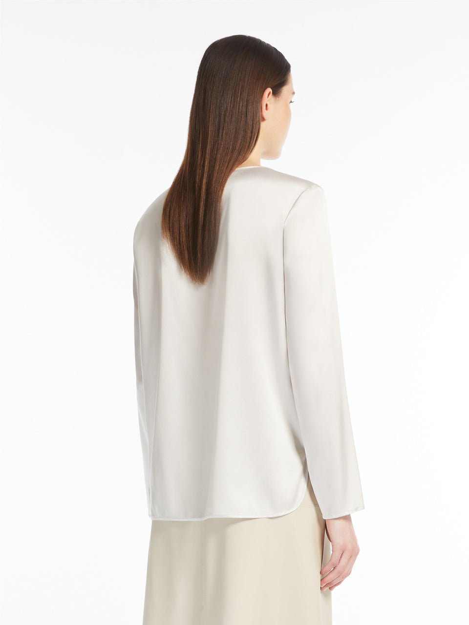MAX MARA LEISURE Blusa in Raso di Seta Stretch Ghiaccio Novità