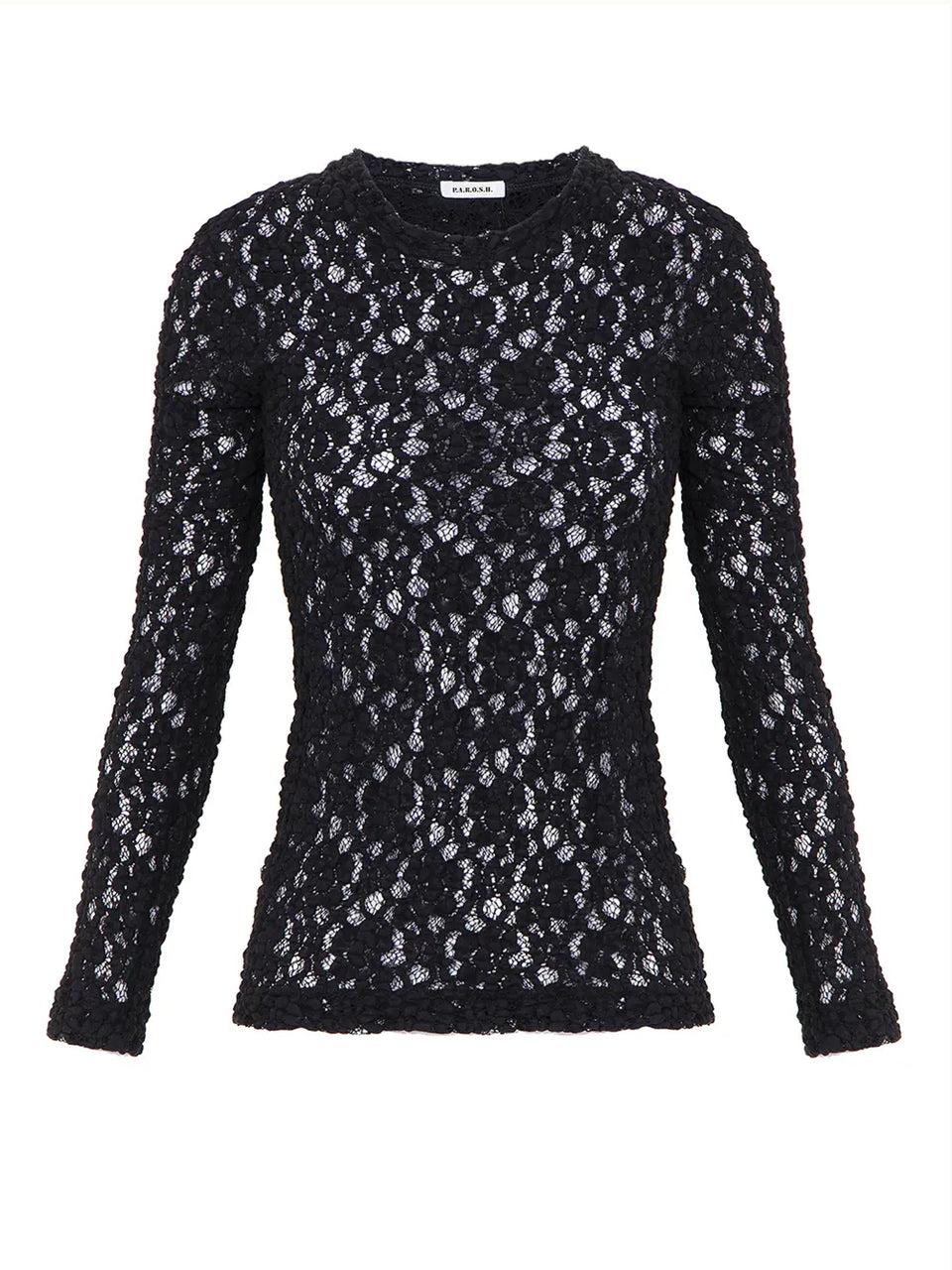 P.A.R.O.S.H. Blusa in Pizzo Girocollo Nero Economico