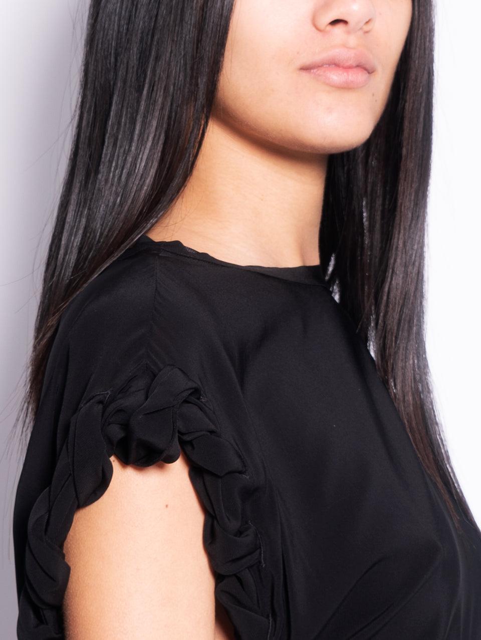 PINKO Blusa Girocollo con Lavorazione sulla Manica Nero Outlet
