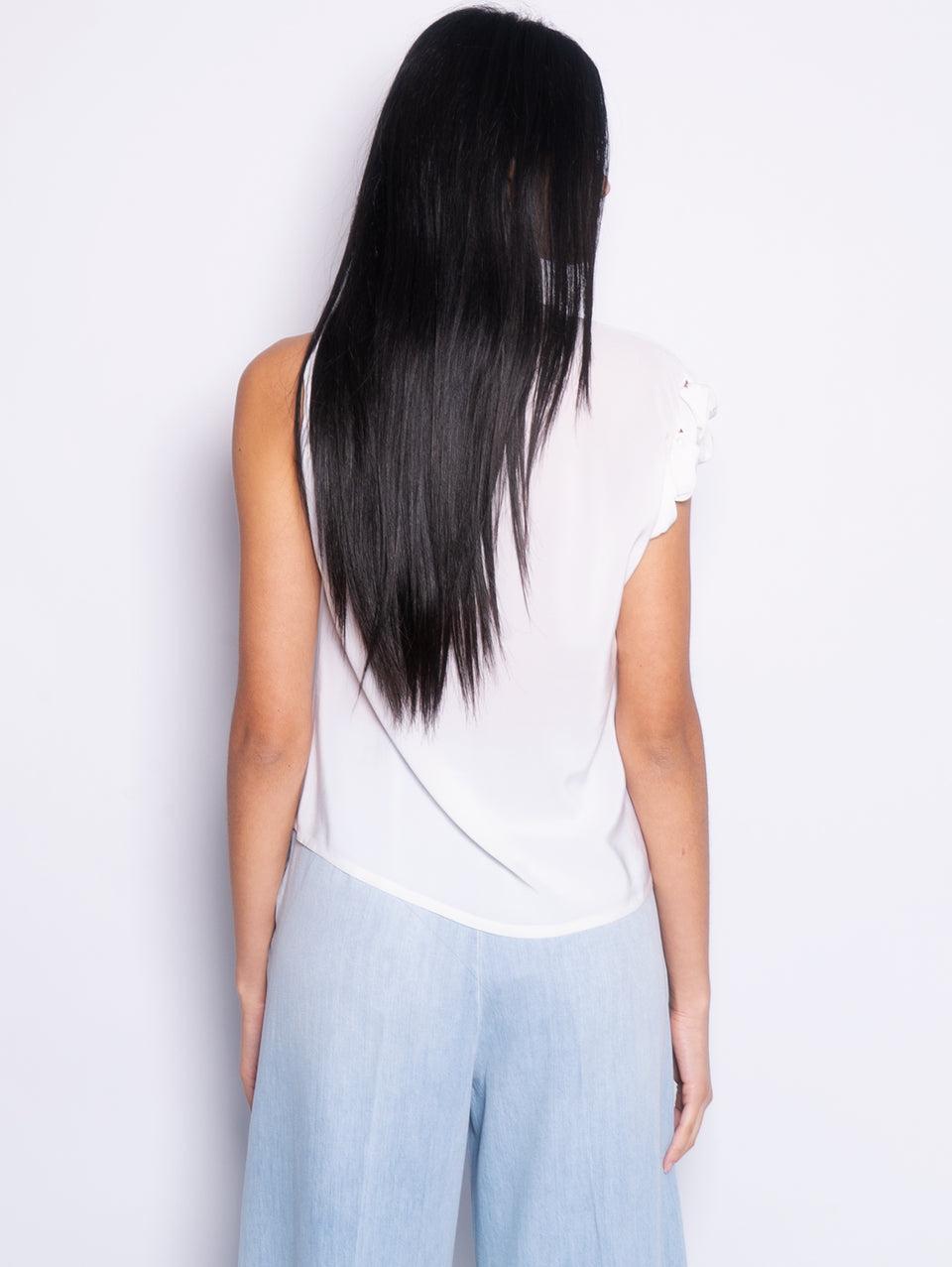 PINKO Blusa Girocollo con Lavorazione sulla Manica Bianco In Vendita
