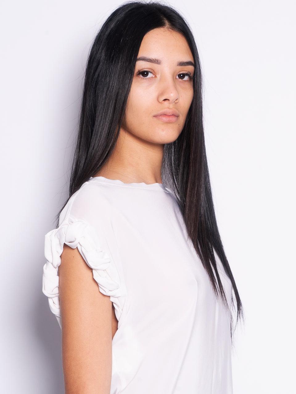 PINKO Blusa Girocollo con Lavorazione sulla Manica Bianco In Vendita