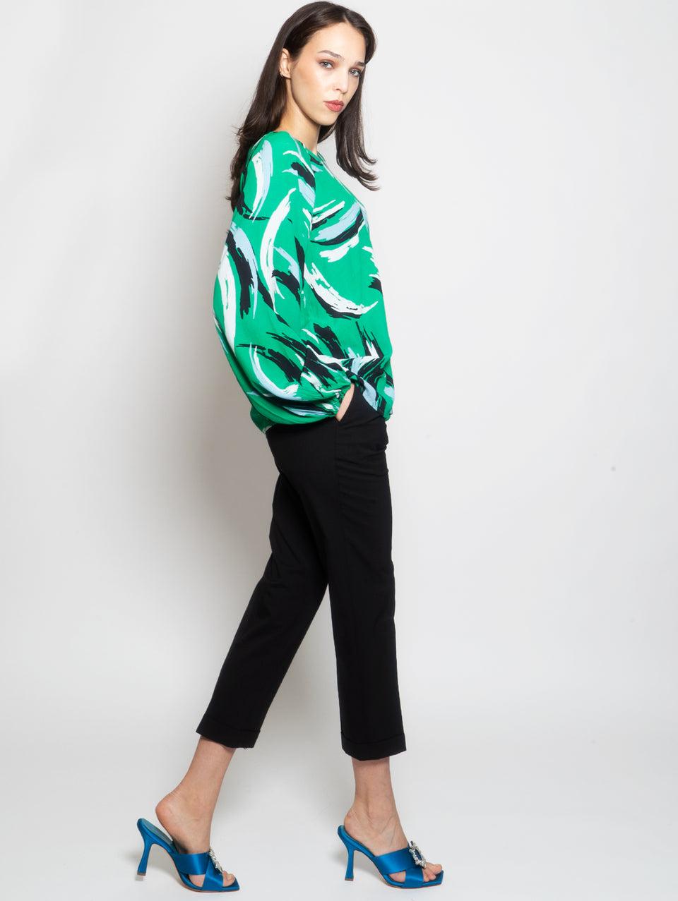ESSENTIEL ANTWERP Blusa Stampata con Maniche a Palloncino Verde Hotsell