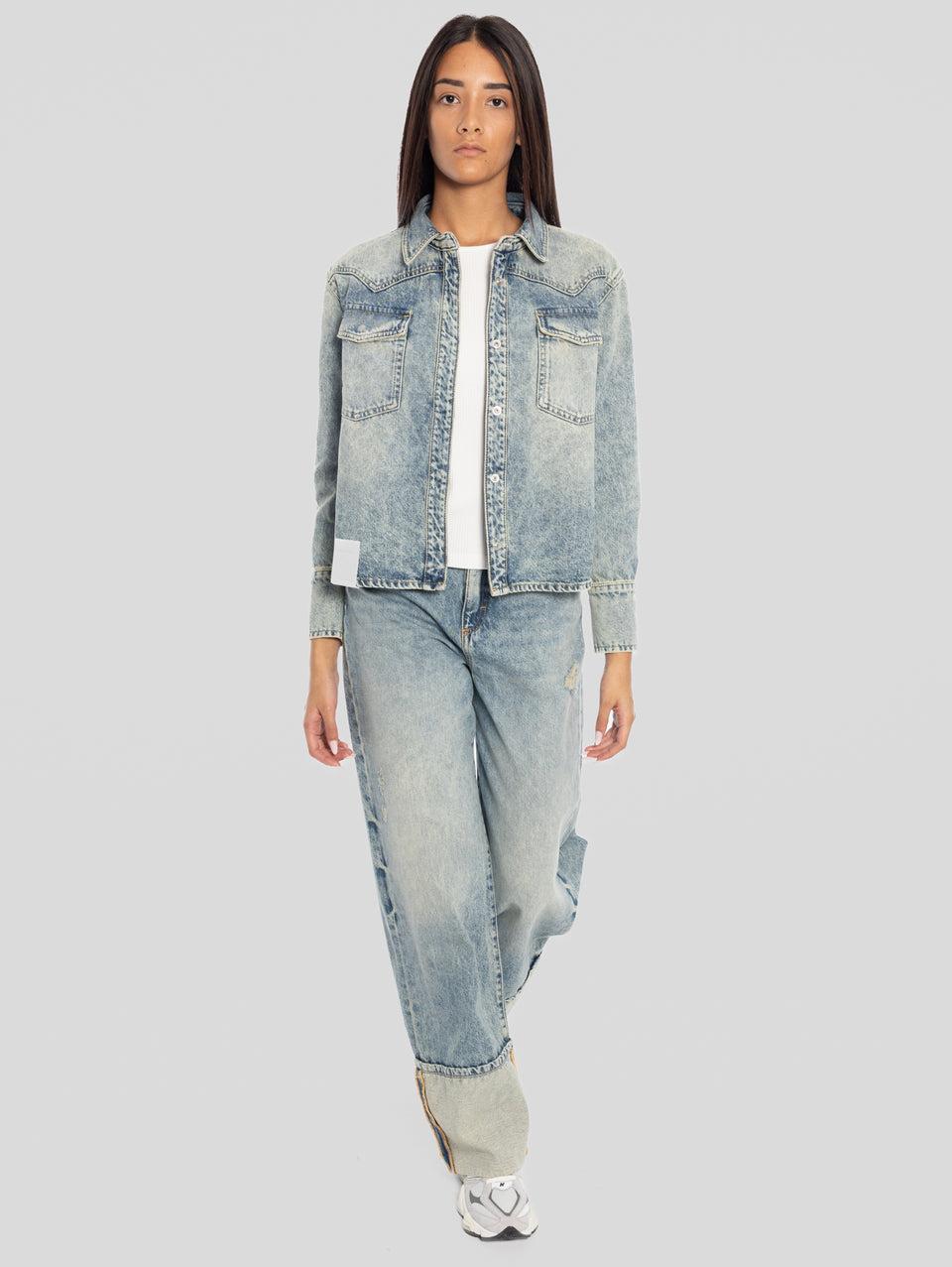 ICON DENIM Camicia Western in Denim Norah Blu Saldi Di Fabbrica