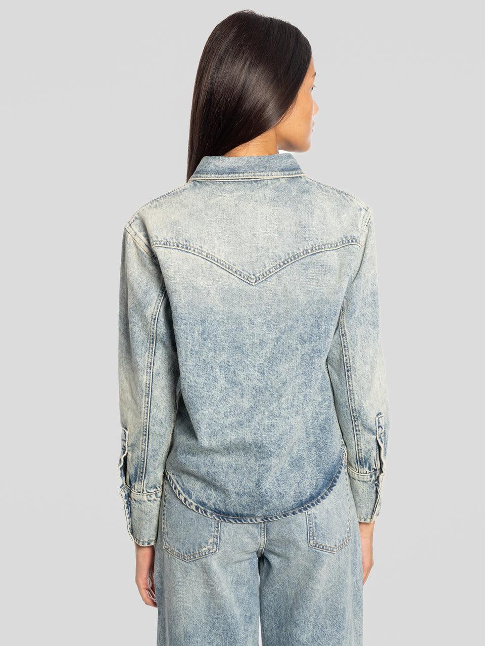 ICON DENIM Camicia Western in Denim Norah Blu Saldi Di Fabbrica