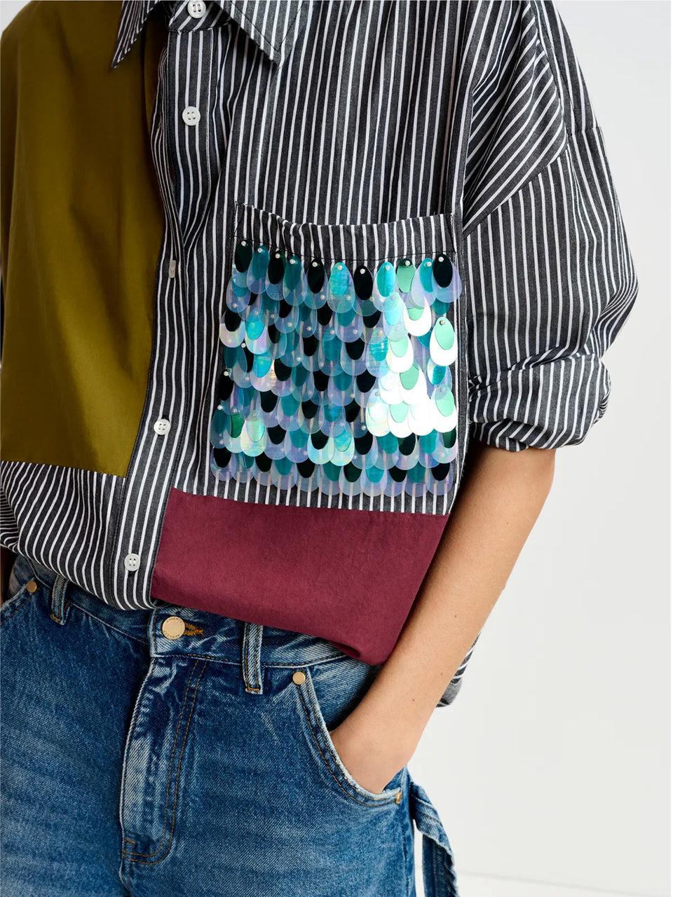 ESSENTIEL ANTWERP Camicia Over a Righe Patchwork Nero I Più Venduti