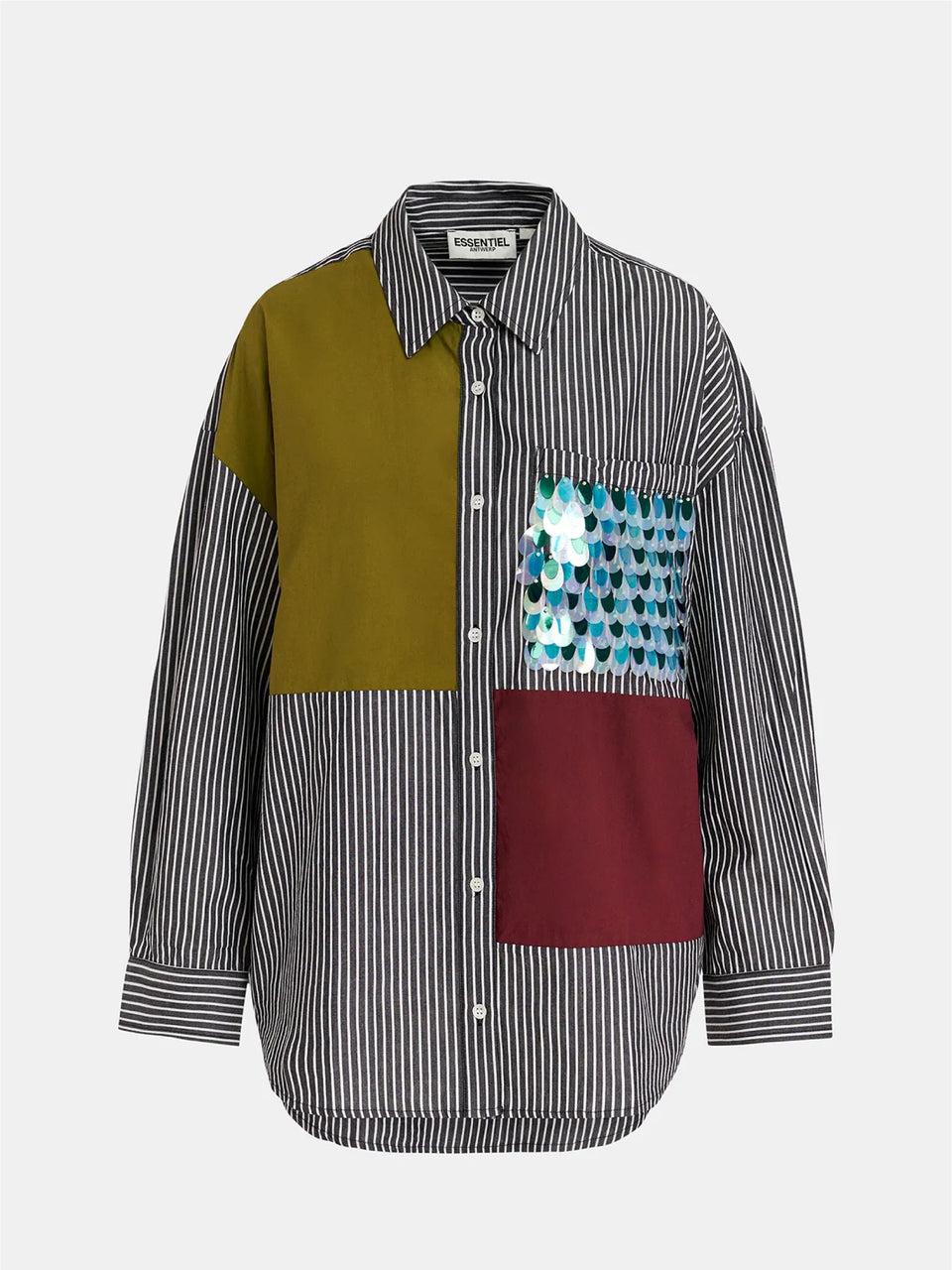 ESSENTIEL ANTWERP Camicia Over a Righe Patchwork Nero I Più Venduti