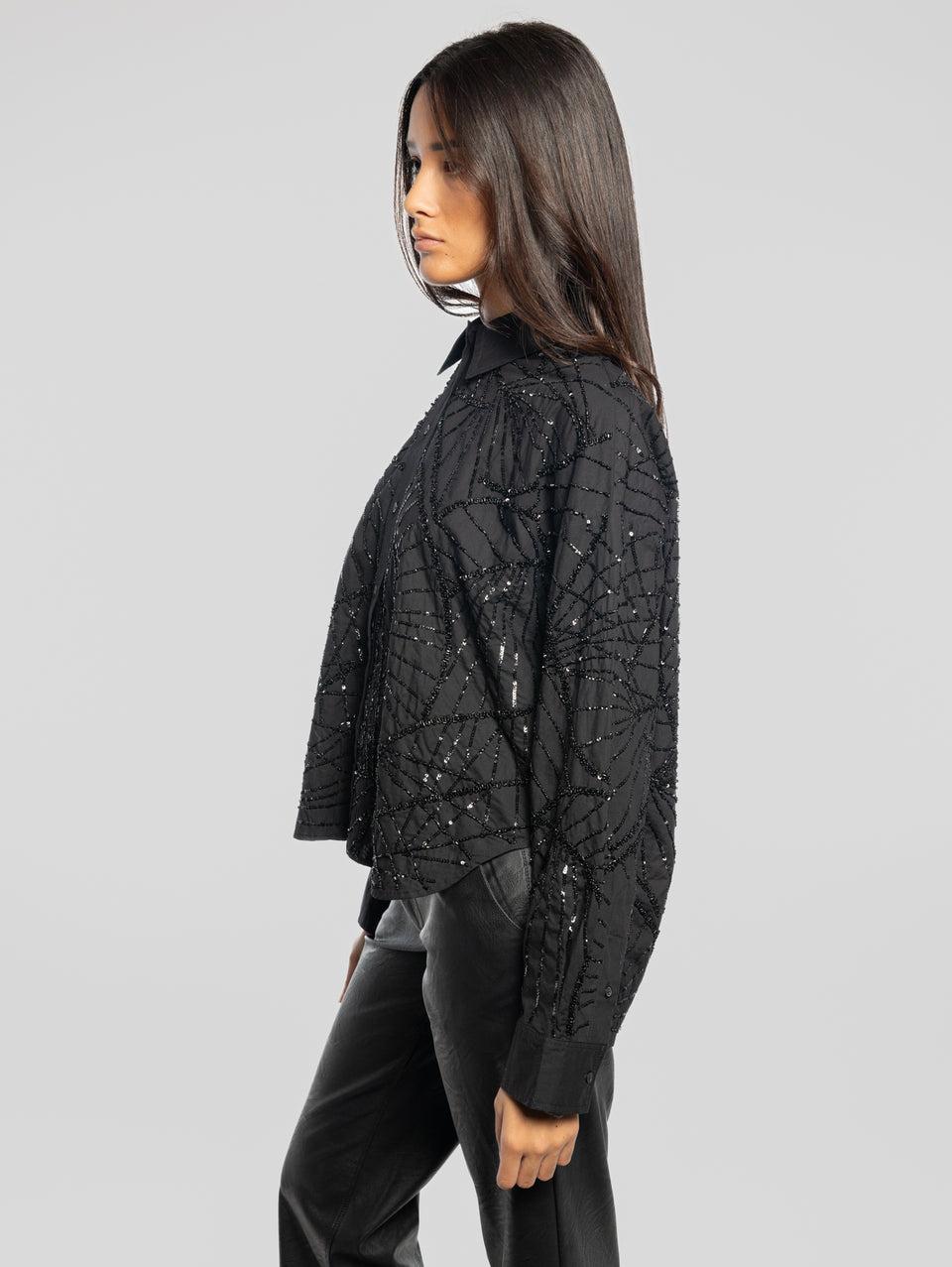 ESSENTIEL ANTWERP Camicia Squadrata con Paillettes Nero Vendite Flash