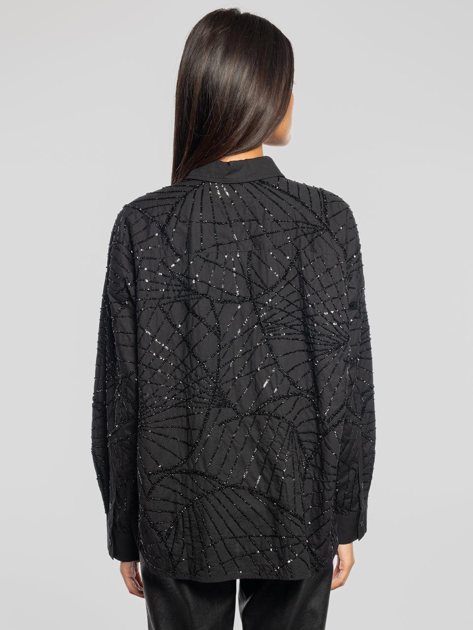 ESSENTIEL ANTWERP Camicia Squadrata con Paillettes Nero Vendite Flash