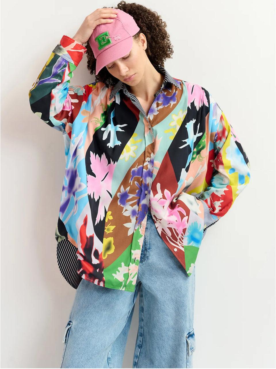 ESSENTIEL ANTWERP Camicia Reversibile Oversize Bianco/Blu Nuova