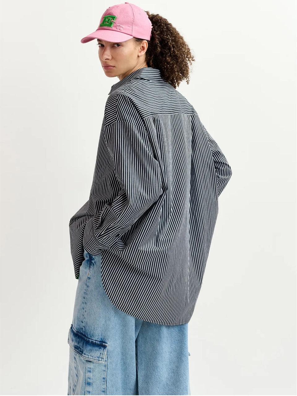 ESSENTIEL ANTWERP Camicia Reversibile Oversize Bianco/Blu Nuova