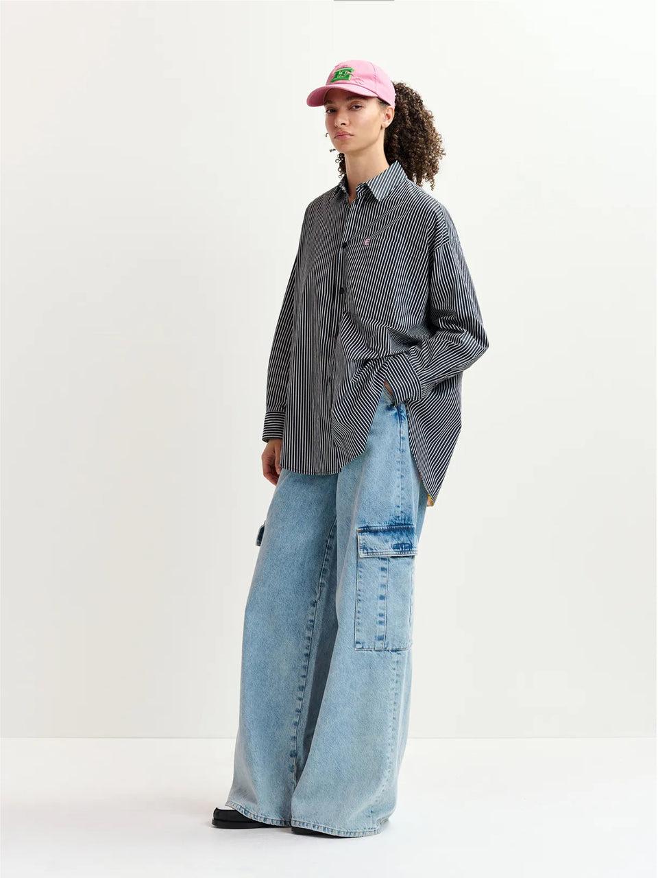 ESSENTIEL ANTWERP Camicia Reversibile Oversize Bianco/Blu Nuova