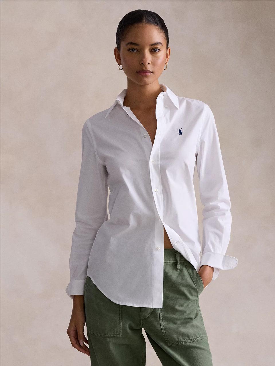 RALPH LAUREN Camicia Slim Fit in Popeline di Cotone Bianco Prezzo di fabbrica