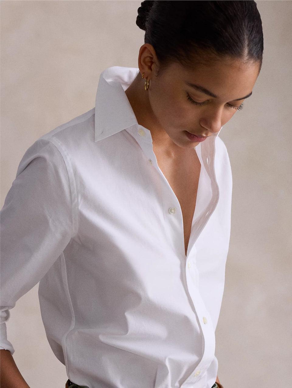 RALPH LAUREN Camicia Slim Fit in Popeline di Cotone Bianco Prezzo di fabbrica