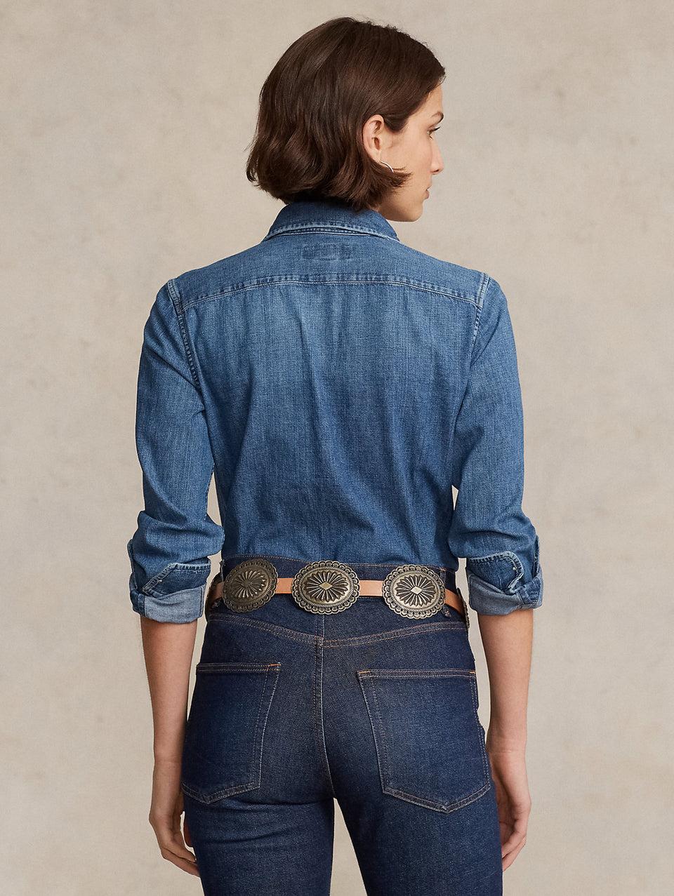RALPH LAUREN Camicia in Twill di Cotone Denim Blu Comprare a buon mercato