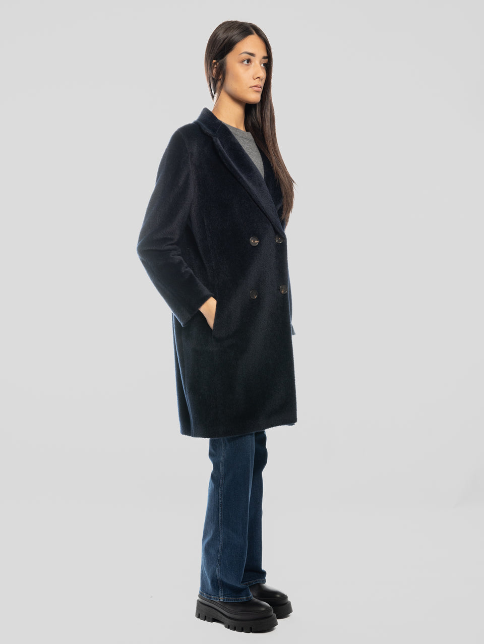 MAX MARA Cappotto Doppiopetto in Alpaca e Lana Roseto Blu Offerta natalizia