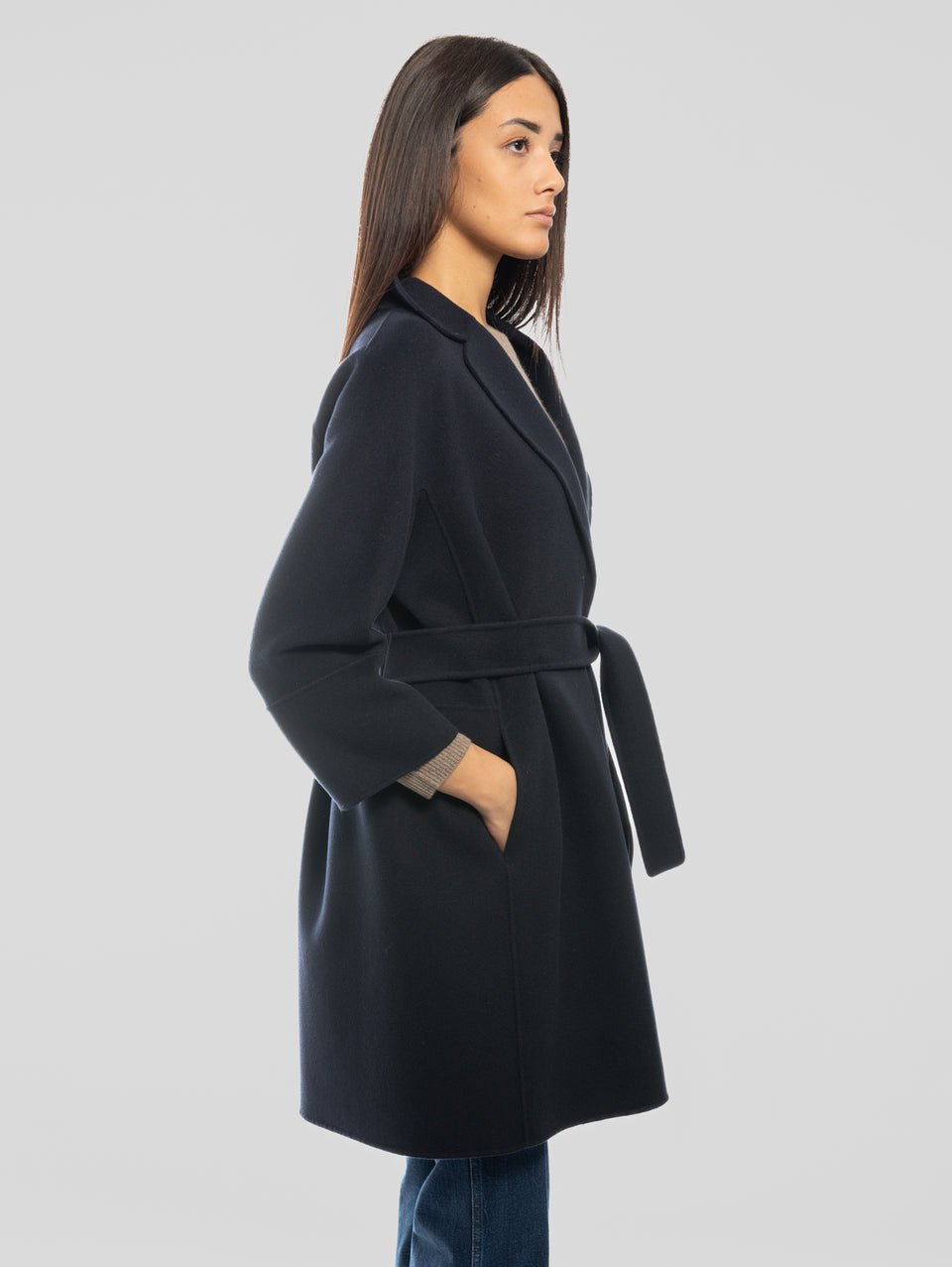 MAX MARA Cappotto Cucito a Mano in Doppio di Lana Arona Blu Offerta per la Festa della Mamma
