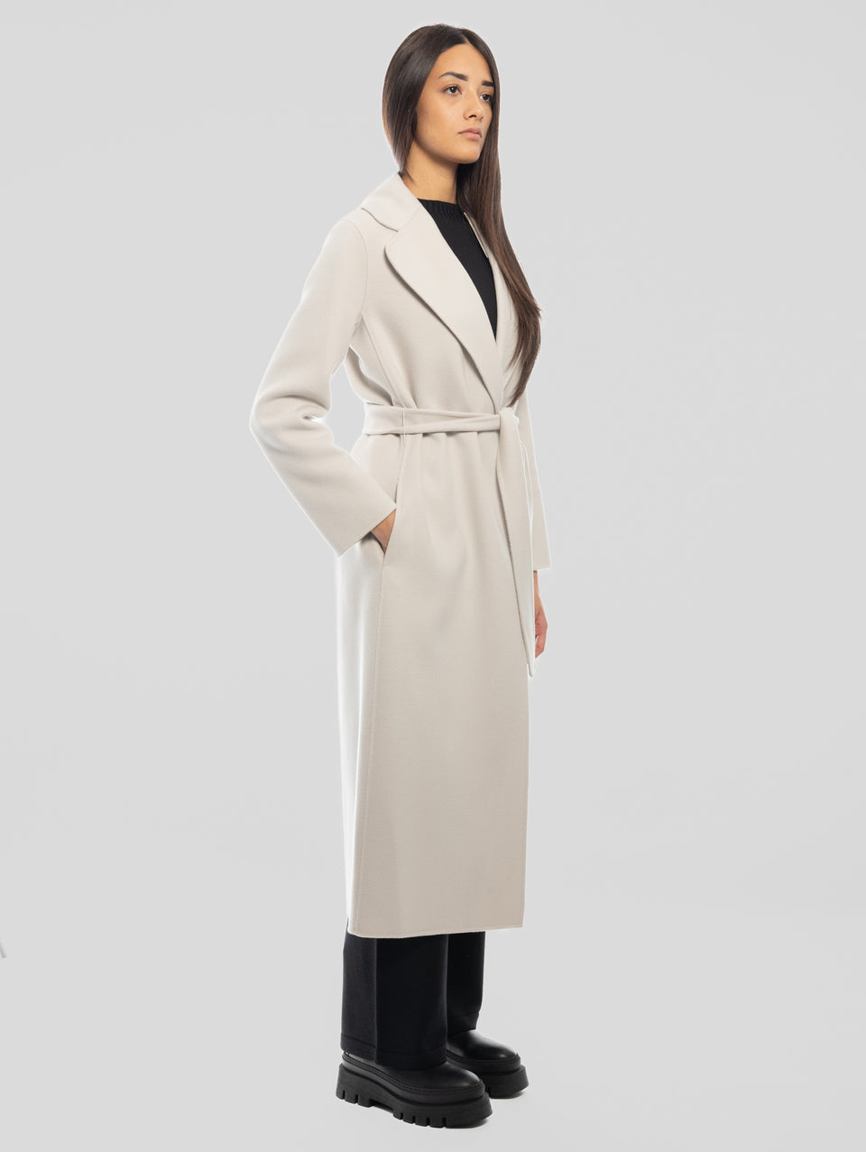 MAX MARA Cappotto Lungo a Vestaglia Poldo Grigio Perla Offerta Anniversario