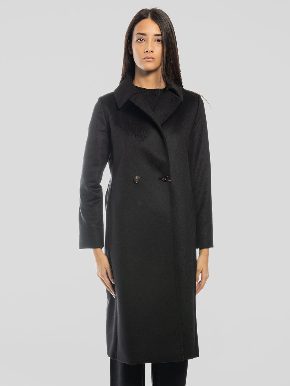 MAX MARA Cappotto Doppiopetto in Drap di Lana BCollag Nero Smaltimento dello stoccaggio