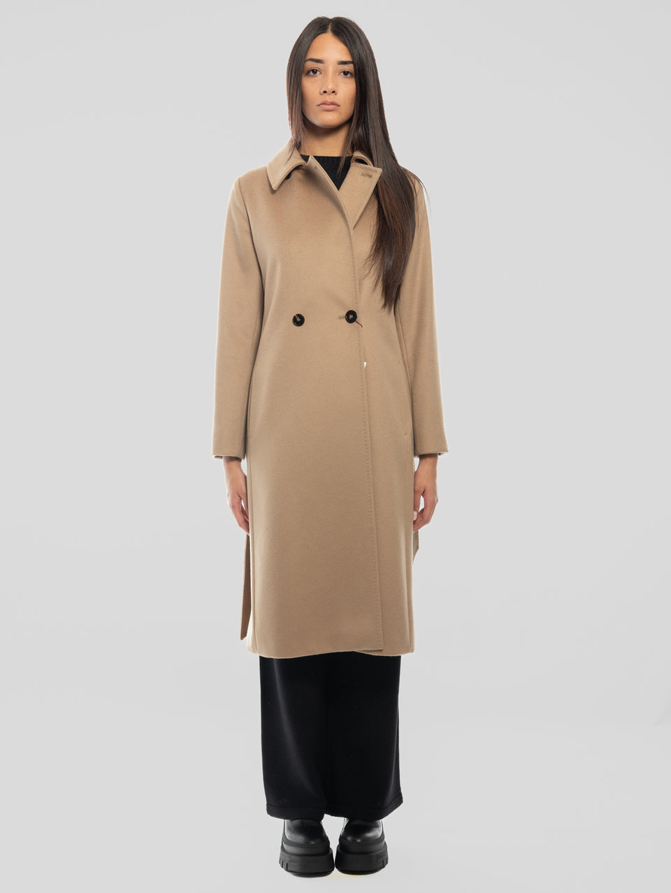 MAX MARA Cappotto Doppiopetto in Drap di Lana BCollag Cammello Vendita calda