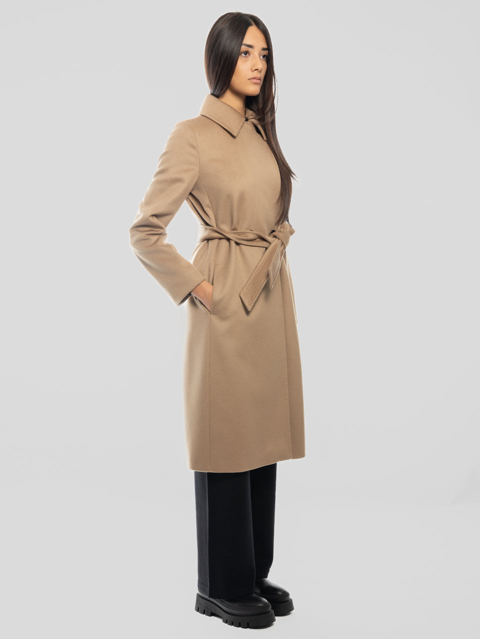 MAX MARA Cappotto Doppiopetto in Drap di Lana BCollag Cammello Vendita calda