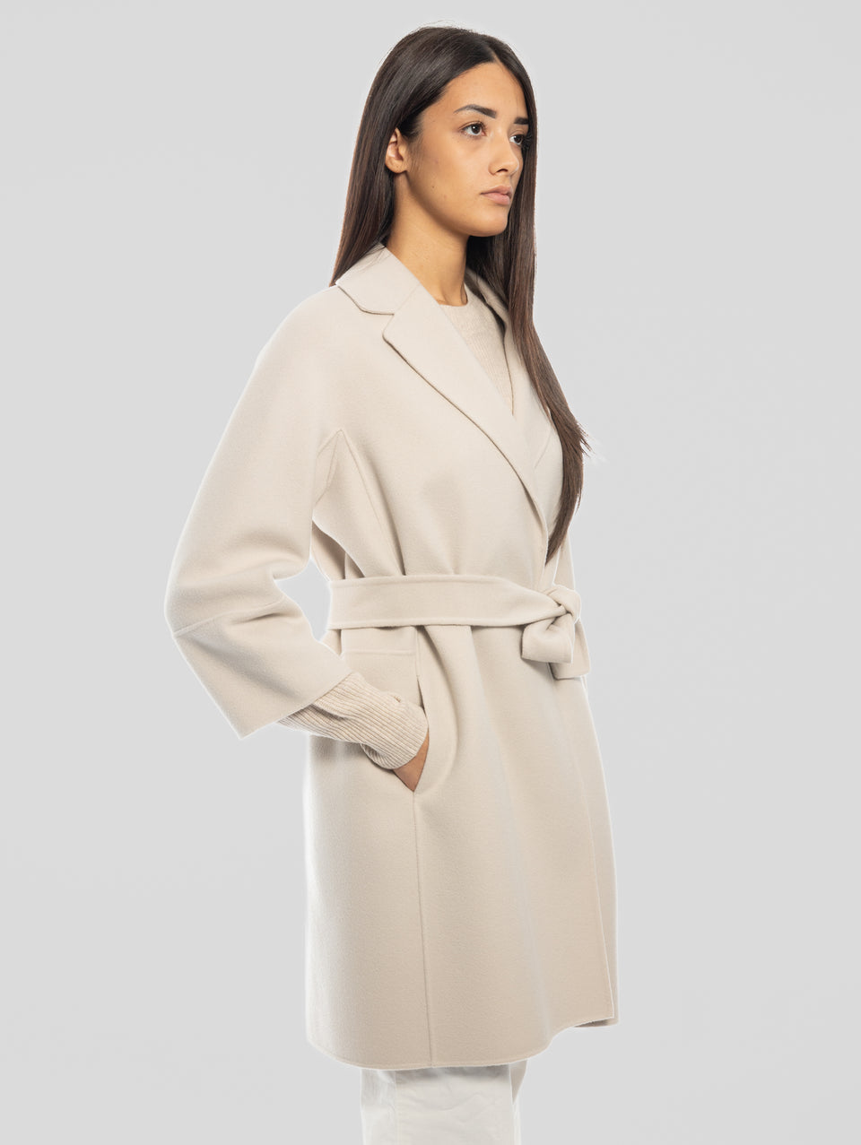 MAX MARA Cappotto Cucito a Mano in Doppio di Lana Arona Ecrù Offerta migliore