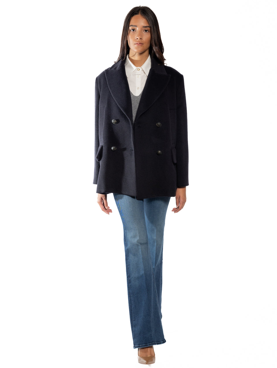 BRERAS MILANO Caban in Beaver di Lana e Alpaca Blu Latest fashion