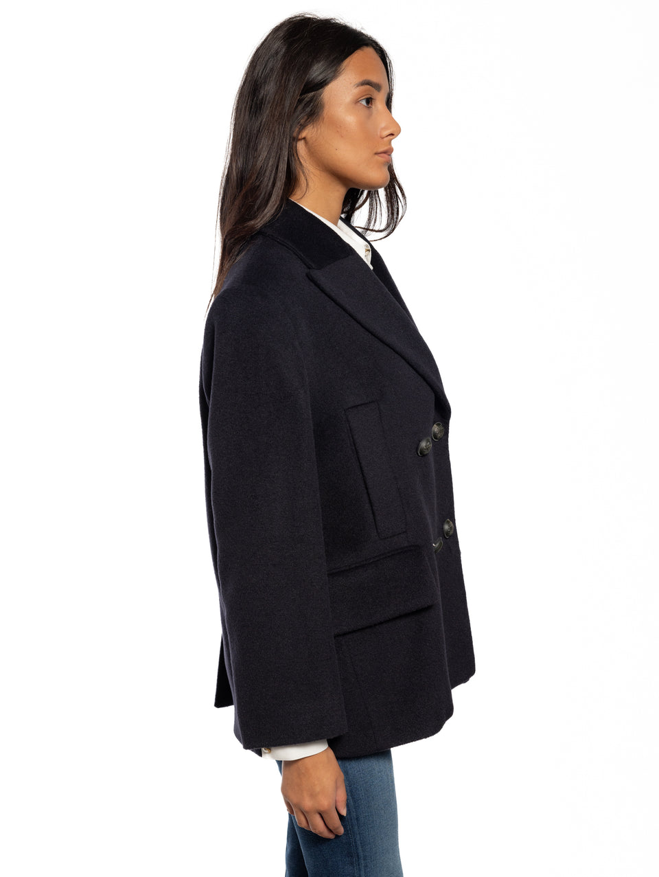 BRERAS MILANO Caban in Beaver di Lana e Alpaca Blu Latest fashion