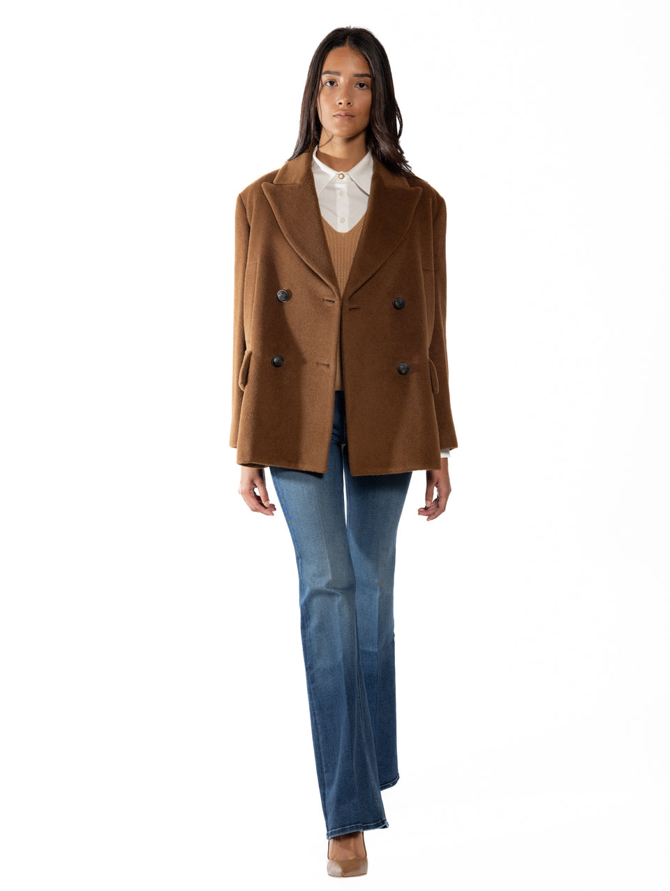 BRERAS MILANO Caban in Beaver di Lana e Alpaca Marrone Online Outlet