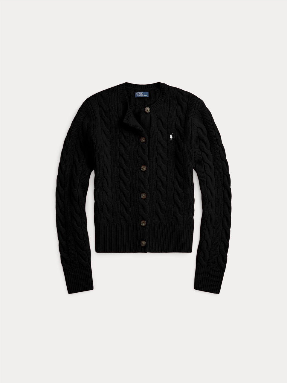 RALPH LAUREN Cardigan a Trecce in Misto Cashmere Nero Grandi sconti