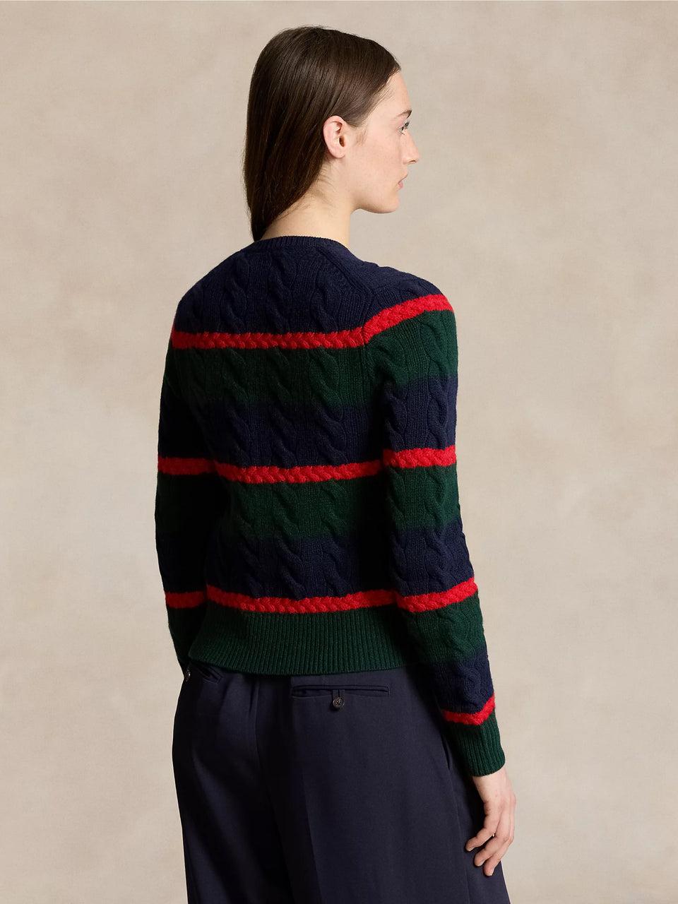 RALPH LAUREN Cardigan a Righe in Misto Cashmere Verde/Blu Bestseller