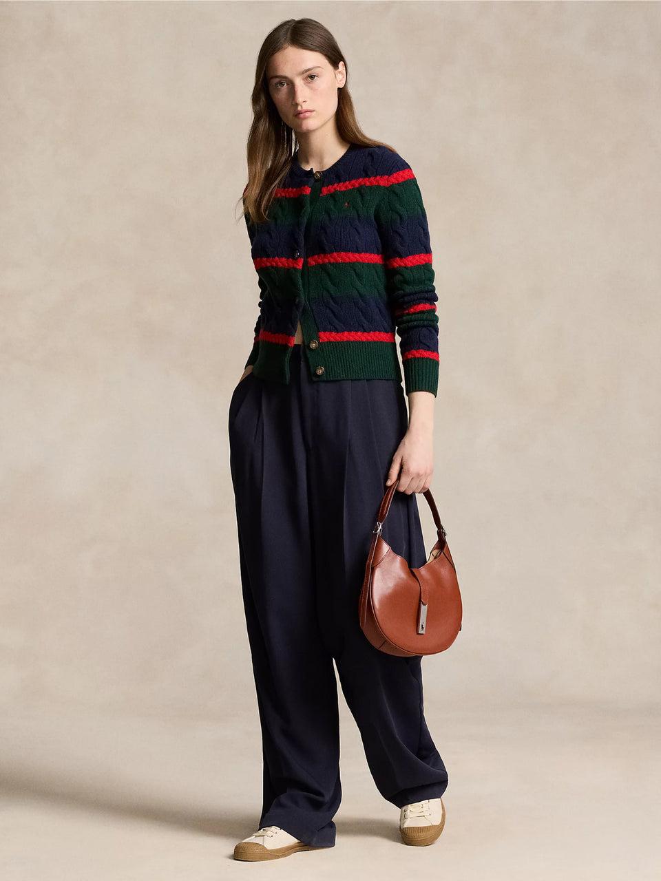 RALPH LAUREN Cardigan a Righe in Misto Cashmere Verde/Blu Bestseller