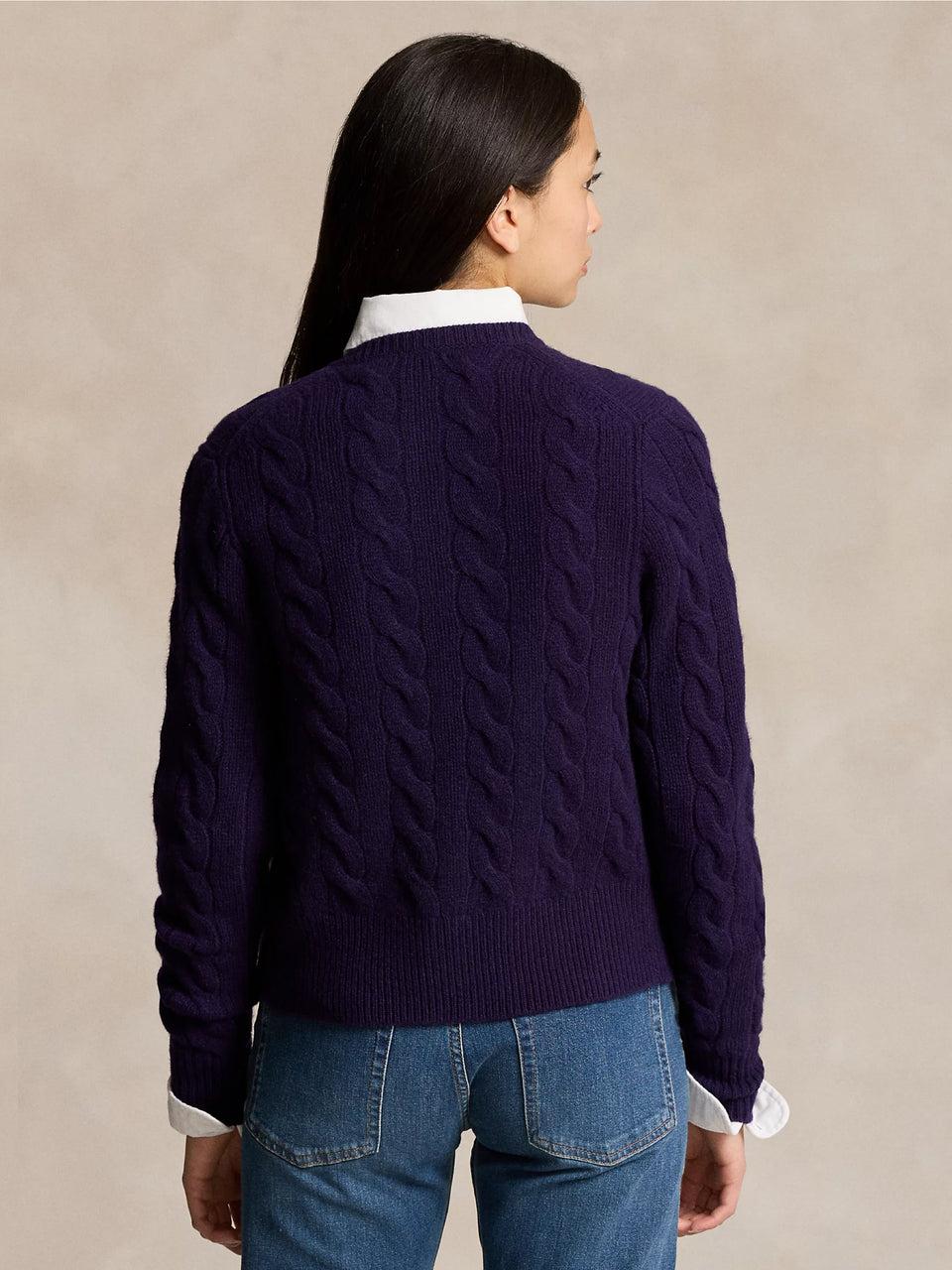 RALPH LAUREN Cardigan a Trecce in Misto Cashmere Viola Offerte stagionali