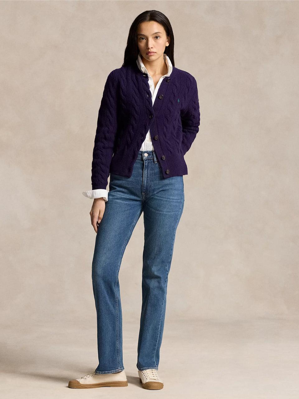 RALPH LAUREN Cardigan a Trecce in Misto Cashmere Viola Offerte stagionali